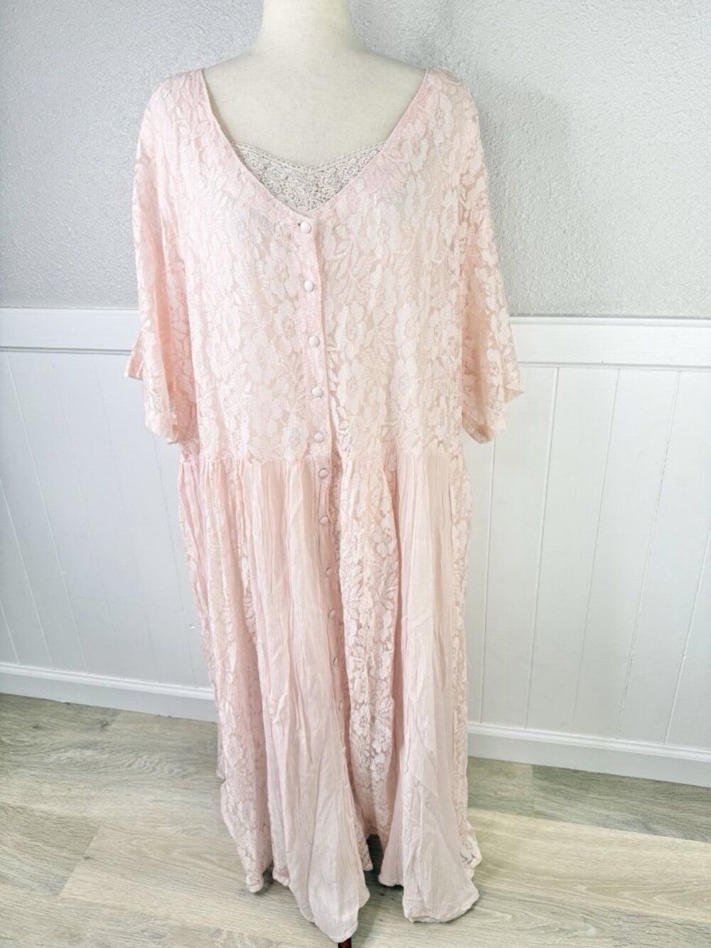 Jewel Queen Pink Whimsical Dress PLUS SIZE 4X  Cottage Fairy Ethereal Lace Rayon